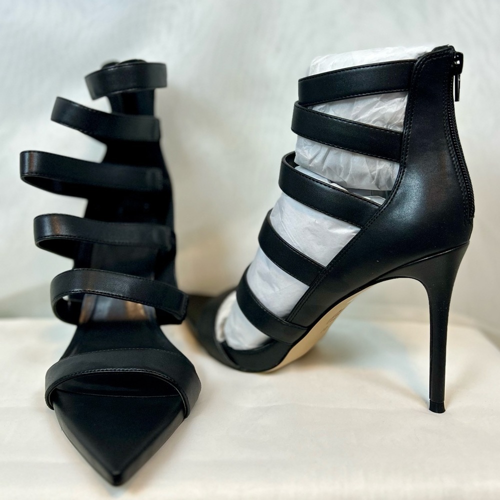 Aaj by Aminah Women's Natalya Black Pointed-Toe Strappy Dress Sandals / Sz 10